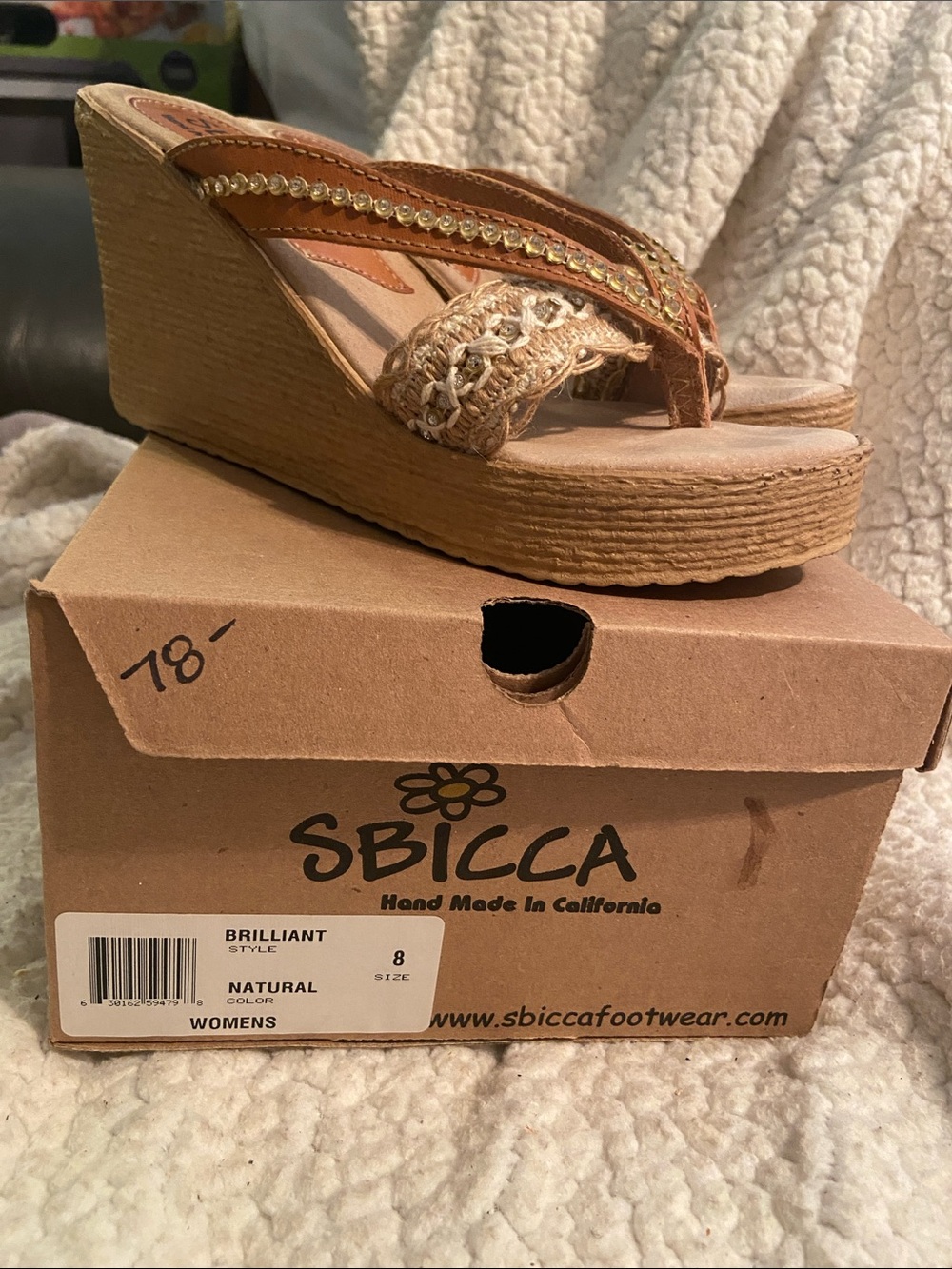 Sbicca Tan and Natural Wedge Sandals with Braided Detail